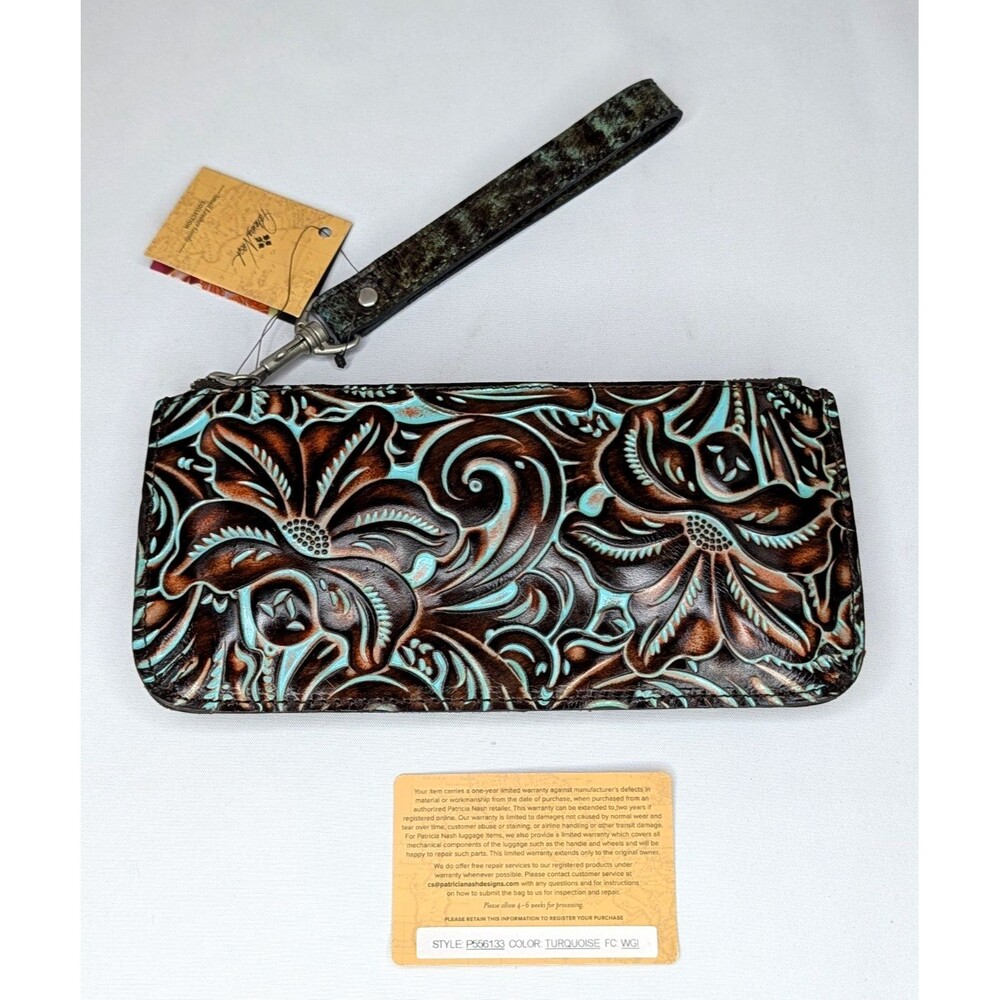 Patricia Nash St Croce - Turquoise,  Brown, Leather Wristlet /Clutch/Wallet NWT